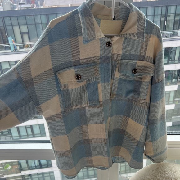 High-Quality Light Blue Checkered Shirt-Jacket - Picture 1 of 3